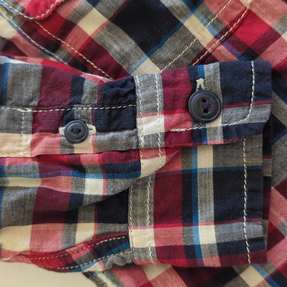 Baby Gap Plaid Lined Long Sleeve Button Down Shirt Toddler 18-24 Months Red Blue - Picture 10 of 12